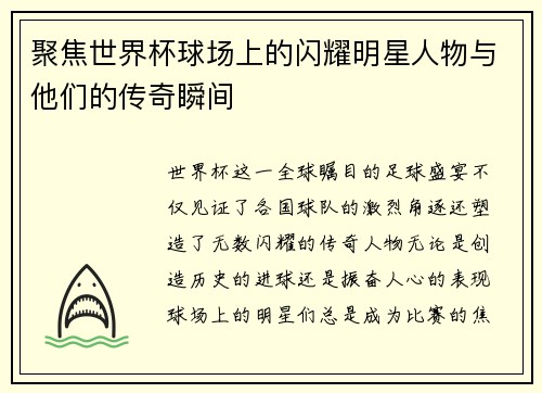 聚焦世界杯球场上的闪耀明星人物与他们的传奇瞬间